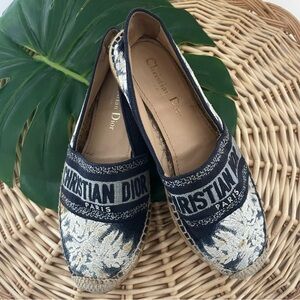 Christian Dior Granville Navy and White embroidered Espadrilles EU Size 37-1/2